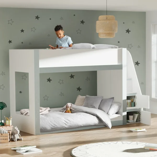Gaia 90cm Single Bunk Bed - White and Silver